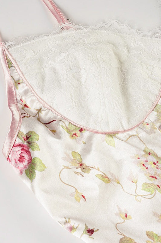 Satin Lace Floral Printed Cami Maxi Dress
