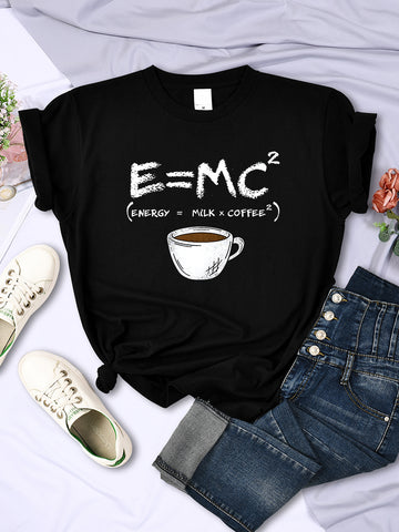Camiseta Harajuku con texto "Energía=leche+café" para mujer, ropa creativa, camisetas holgadas de verano, camisetas oversize transpirables para mujer 