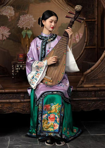 Chinesischen Stil Licht Lila Stehkragen Stickerei Seide Tops Armband Ärmel 