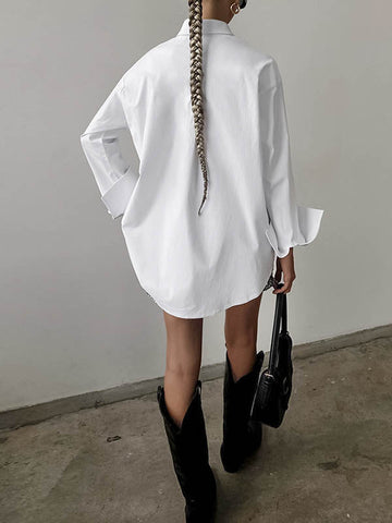 Lange Ärmel, lockere geknöpfte Taschen, einfarbige Reversblusen und Hemden 