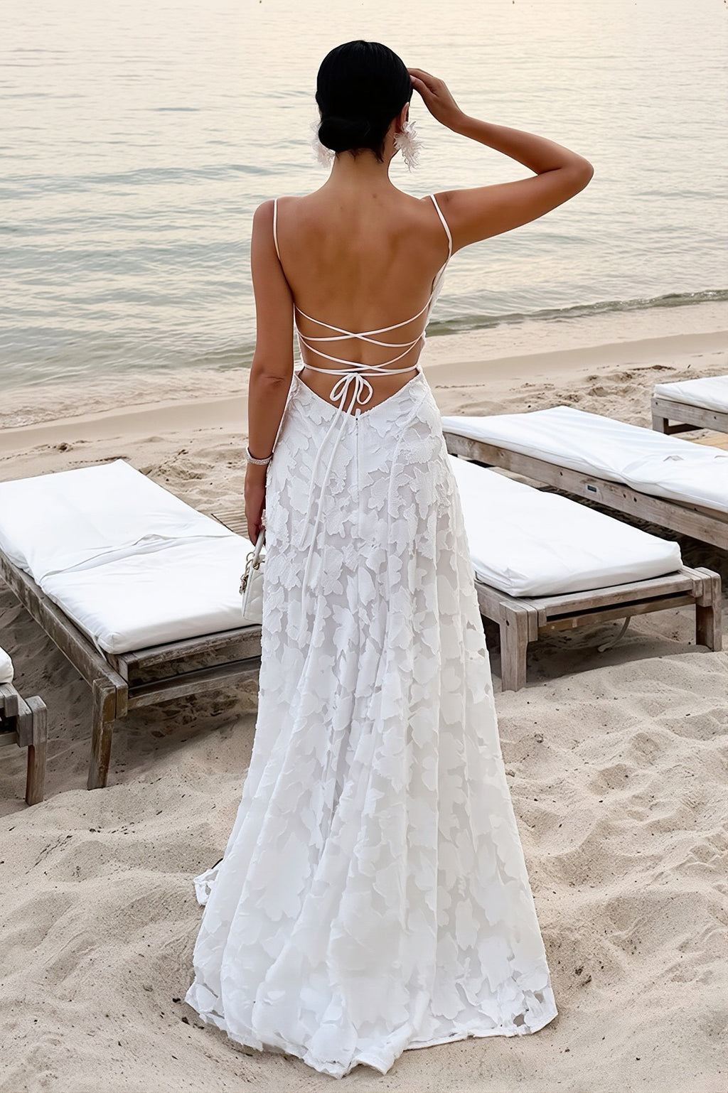 Chiffon Jacquard Backless Cami Maxi Dress
