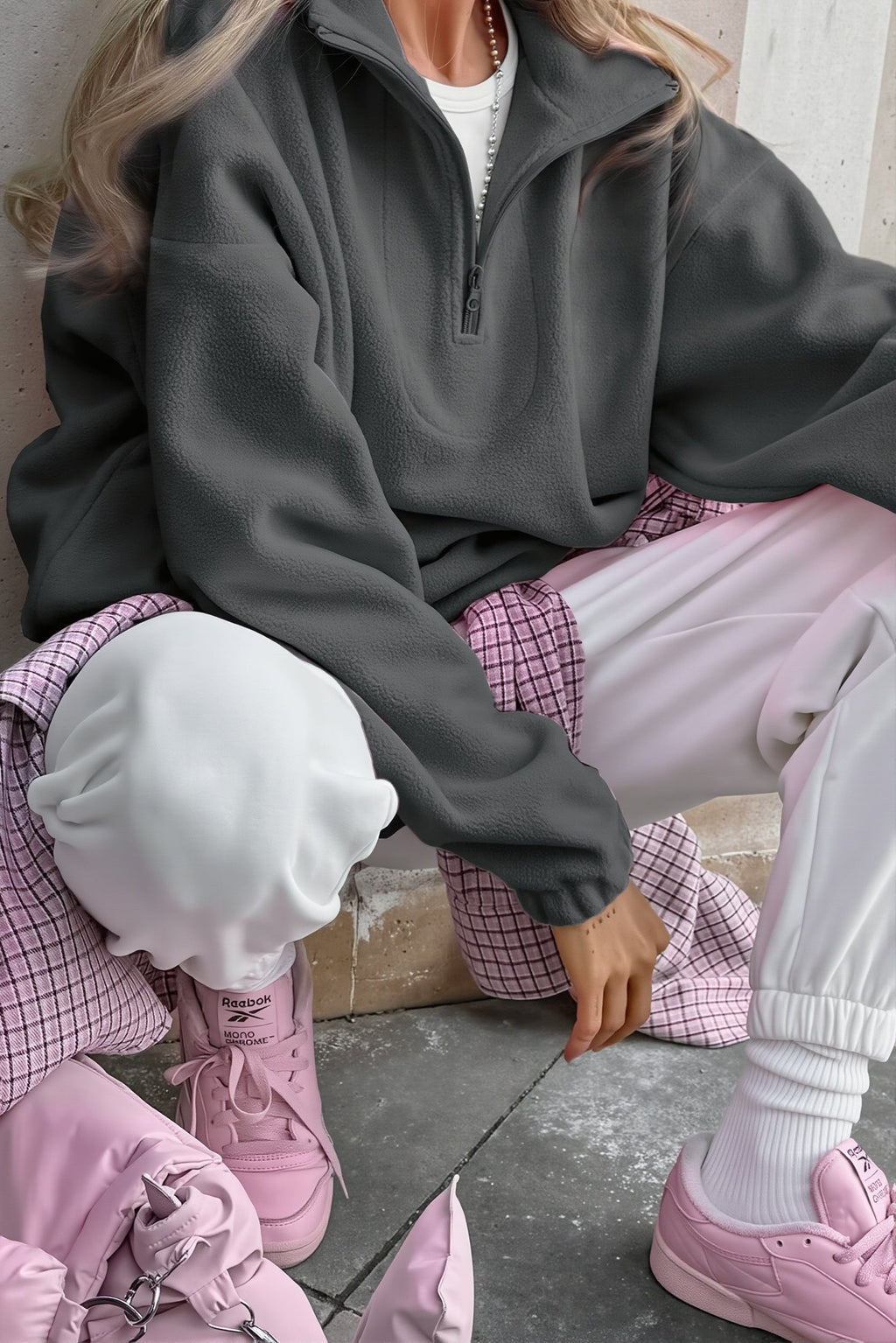 Solid Quarter Zip Fleece Sweatshirt