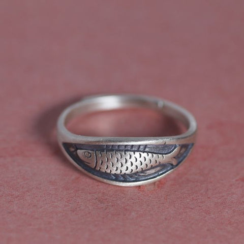 Anillo de pez koi vintage clásico y popular de plata de ley 