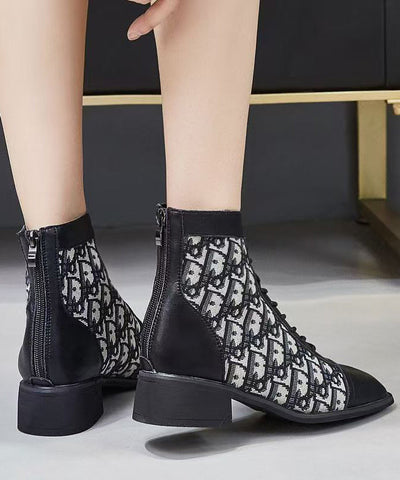 Botas gruesas de piel sintética negra con cordones para mujer 