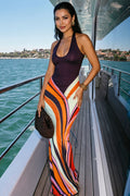 Elegant Oil Painting Printed Figure Flattering Holiday Maxi Dress