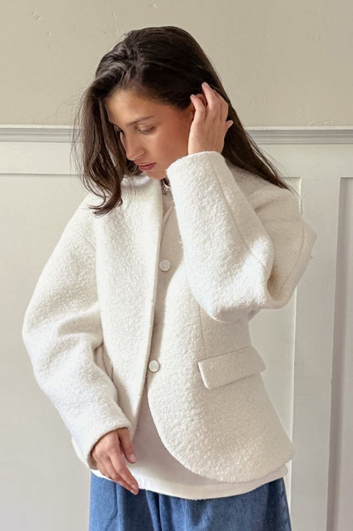 Wool Solid V-Neck Thickened Pocket Coat