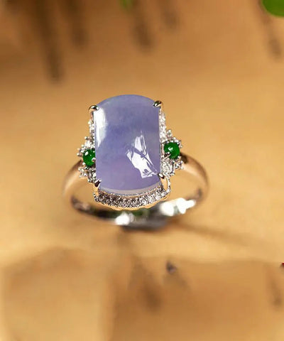 Anillos de moda con gemas doradas en plata de ley morada 
