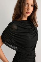 Solid Sheer Ruffle Scarf Neck Blouse