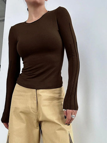 White Pleated Classic Basic Knitted Tees Women Inner Thin Pullover Tops Black Slim Office Lady T-Shirts O-Neck 2024
