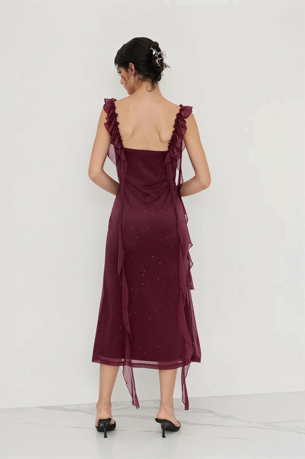 Shiny Flouncy Ribbon Elegant Maxi Dress