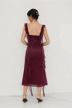 Shiny Flouncy Ribbon Elegant Maxi Dress