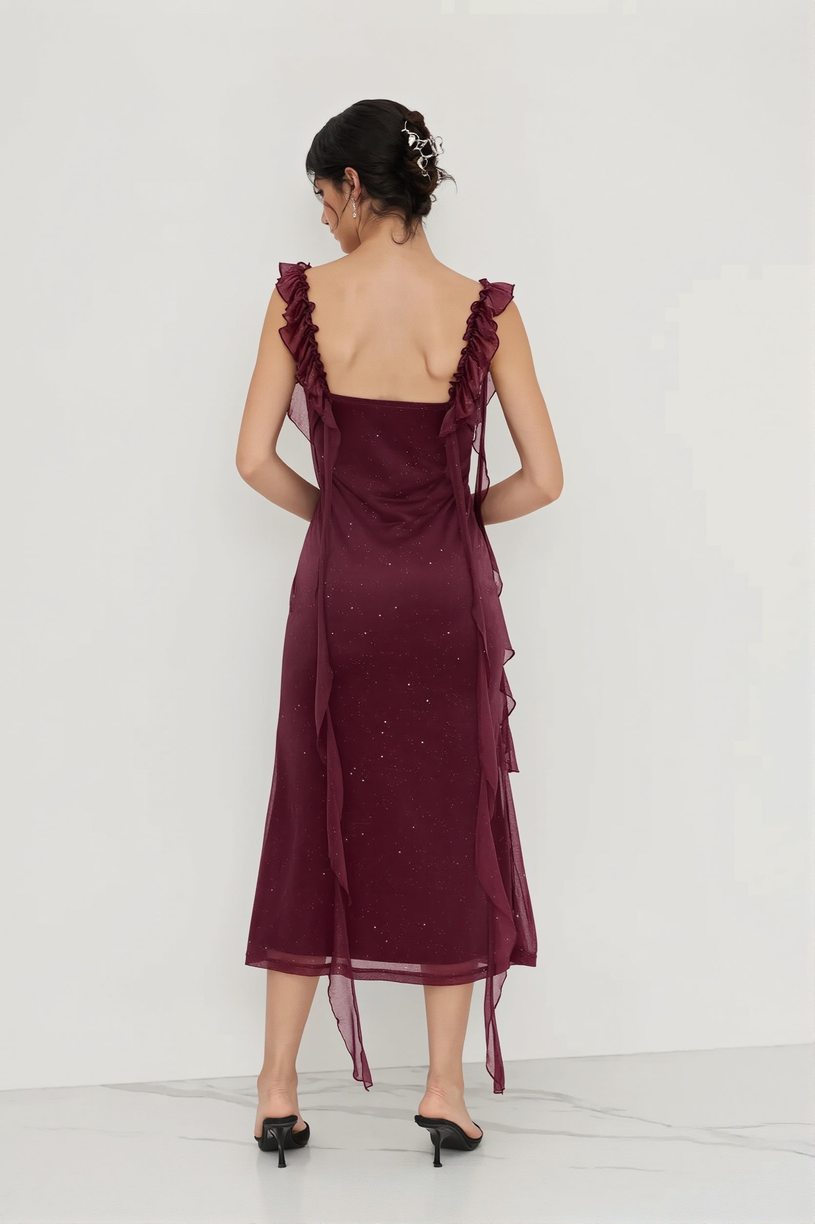 Shiny Flouncy Ribbon Elegant Maxi Dress