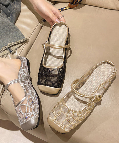 New Stylish Silver Tulle Zircon Flats Slide Sandals