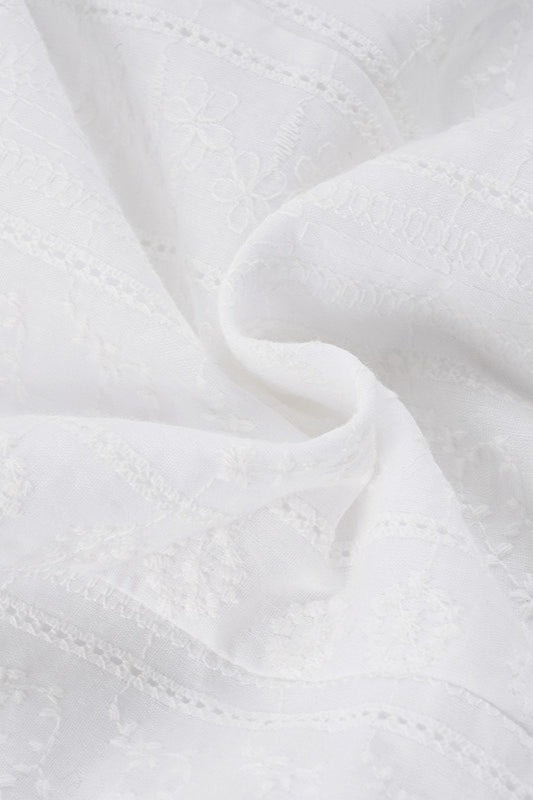 Lace Hollow Button Puff Sleeve Blouse