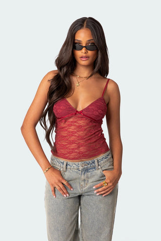 Camiseta sin mangas de encaje transparente Sila 