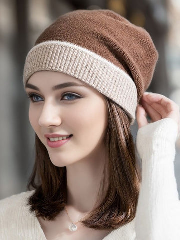 Damen Winter Warm Colorblock Kaschmir Strickmütze 