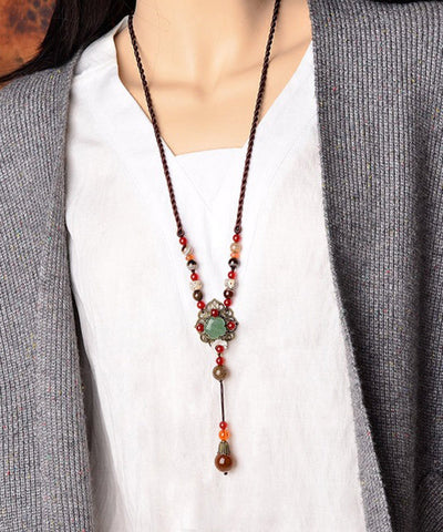 Unique Brown Hand Woven Agate Pearl Gourd Pendant Necklace