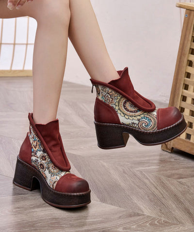 Retro-Stiefeletten mit Stickerei und klobigem Absatz in Kaffee 