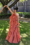 Chic Halter Neck Floral Applique Maxi Dress