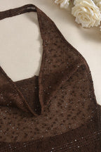Glitter Solid Sheer Draped Halter Top