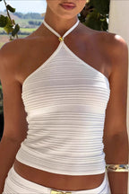 Striped Beaded Halter Tank Top