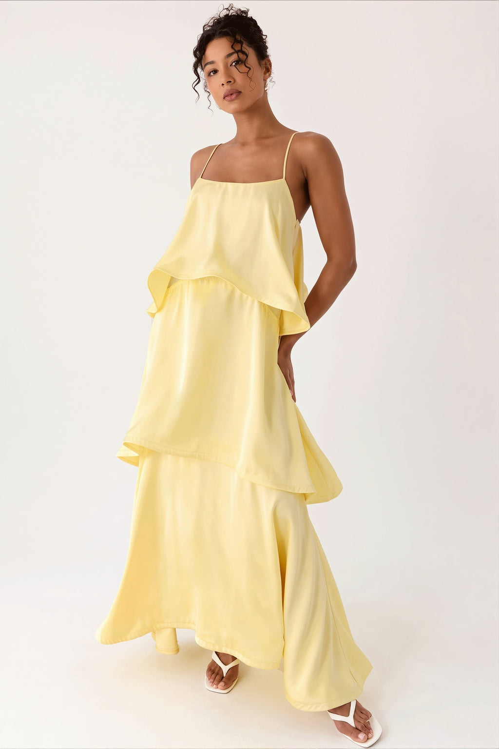 Solid Ruffle Tiered Loose Maxi Dress