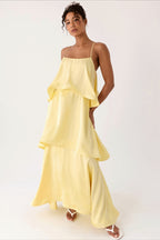 Solid Ruffle Tiered Loose Maxi Dress