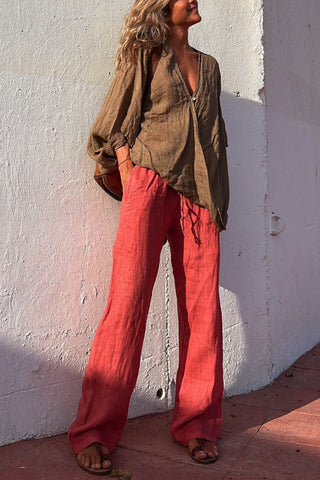 Kenny Linen Blend Button A-line Loose Blouse