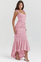 Floral Lace Bandeau Bodycon Maxi Dress