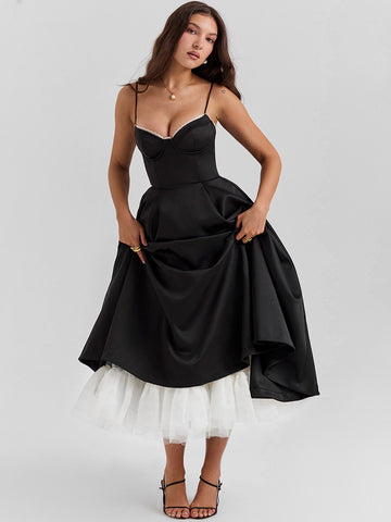 Pink Corset Dress Spaghetti Straps Backless Brunch Birthday Party Midi Dresses