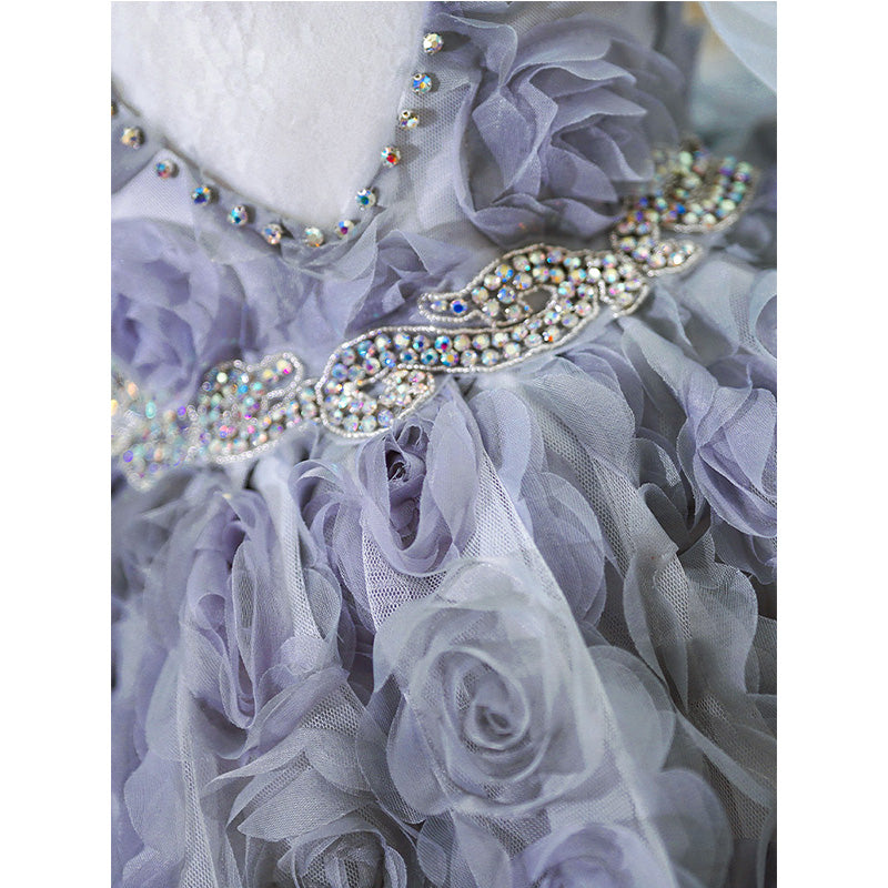 Vestido de primera comunión para niña, vestido de princesa para niña de las flores, vestido esponjoso de malla con cuentas rosas 