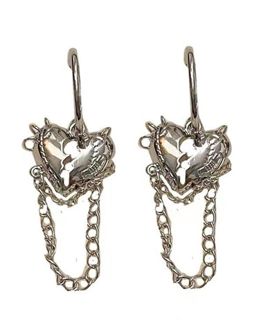 Pendientes colgantes con borlas y cadena de amor con gemas incrustadas en aleación de seda fina 