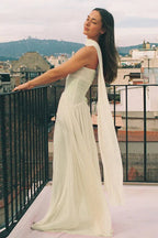 Strapless Flowy Ribbon Slim Waist Maxi Dress