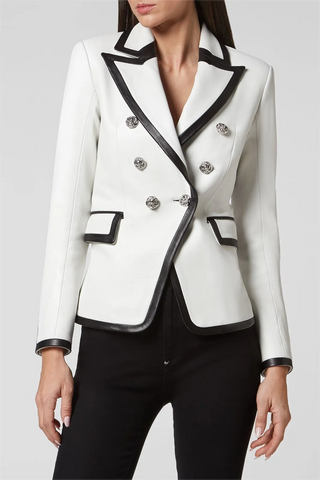 Pu Leather Rhinestone Bottom Blazer