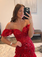 Kennedy |Sheath Off the Shoulder Long Lace Prom Dress (Lace-up Back)
