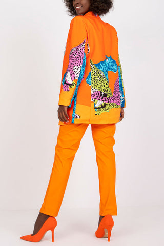 Langer Blazer im Slim Fit mit Leopardenmuster und Kontrast 