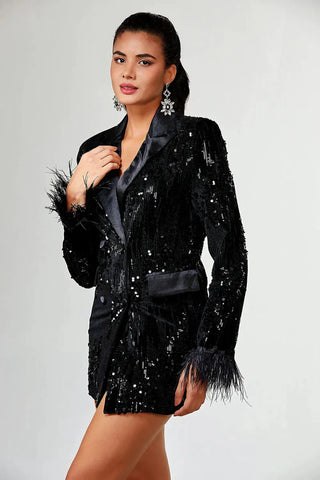 Sequin Feather Splicing Blazer