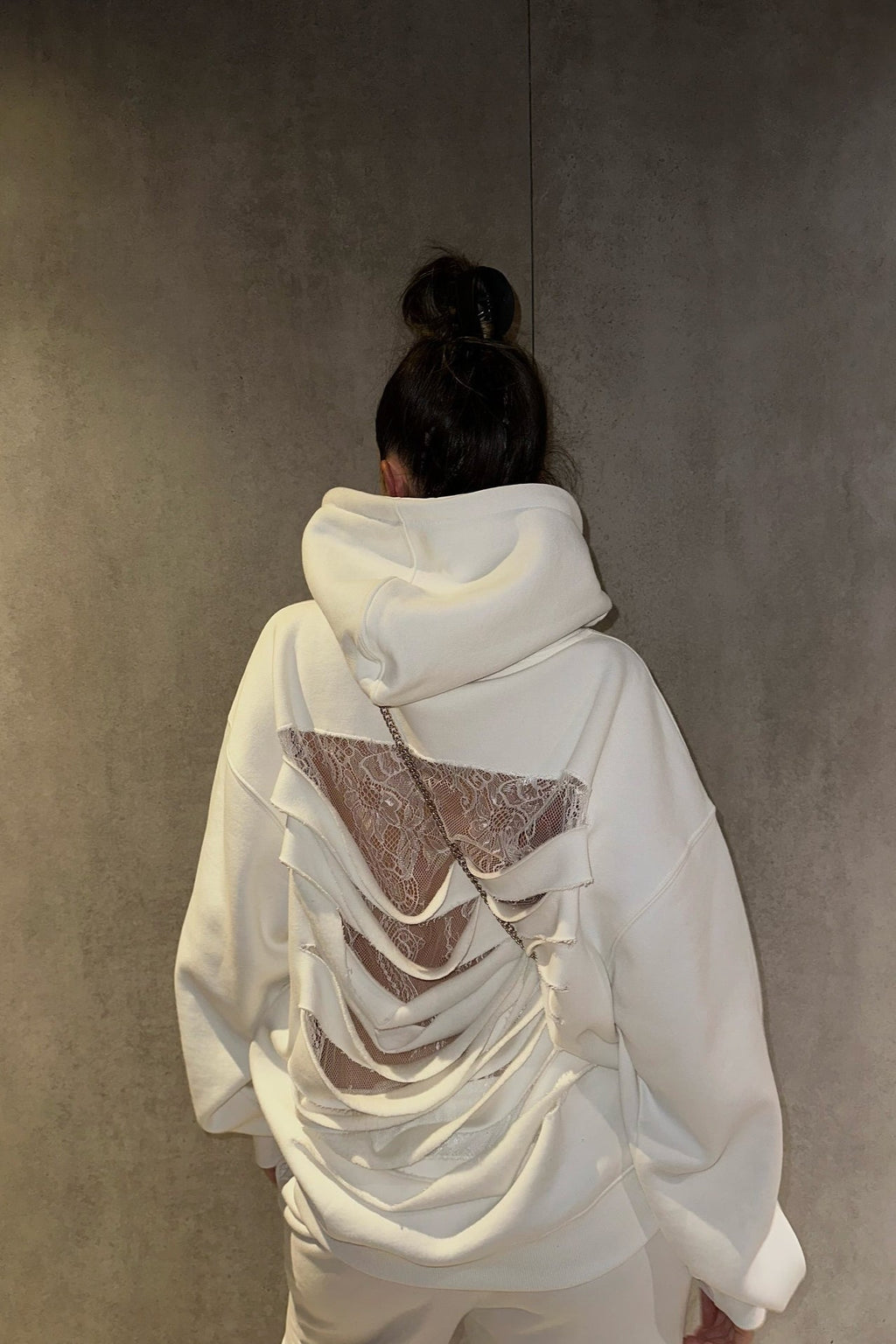 Lace Sheer Cutout Patchwork Hoodie