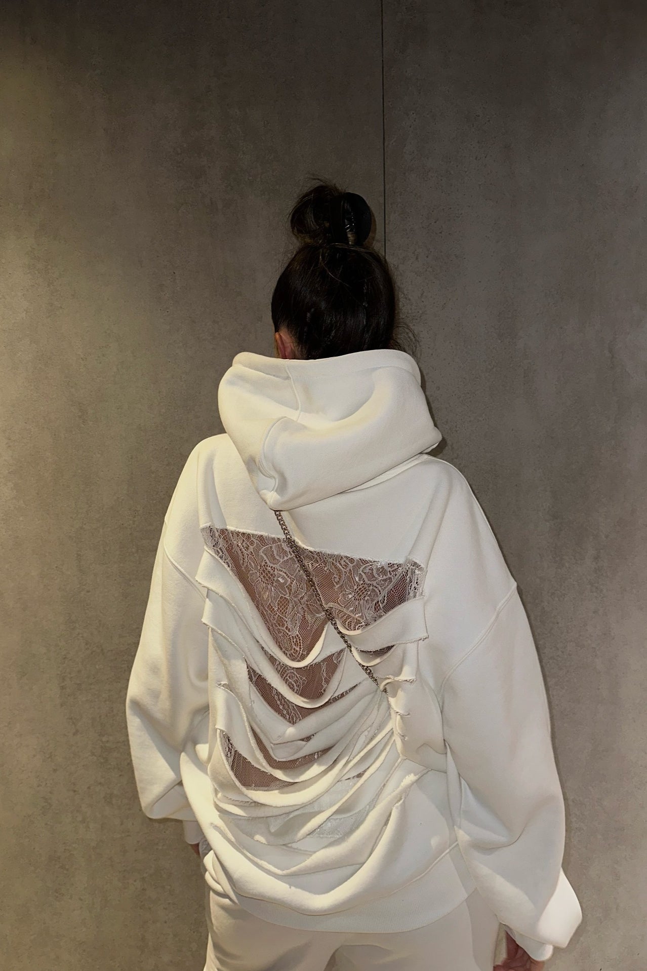 Lace Sheer Cutout Patchwork Hoodie