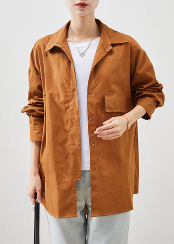 Blusa de algodón naranja extragrande con estilo para primavera 