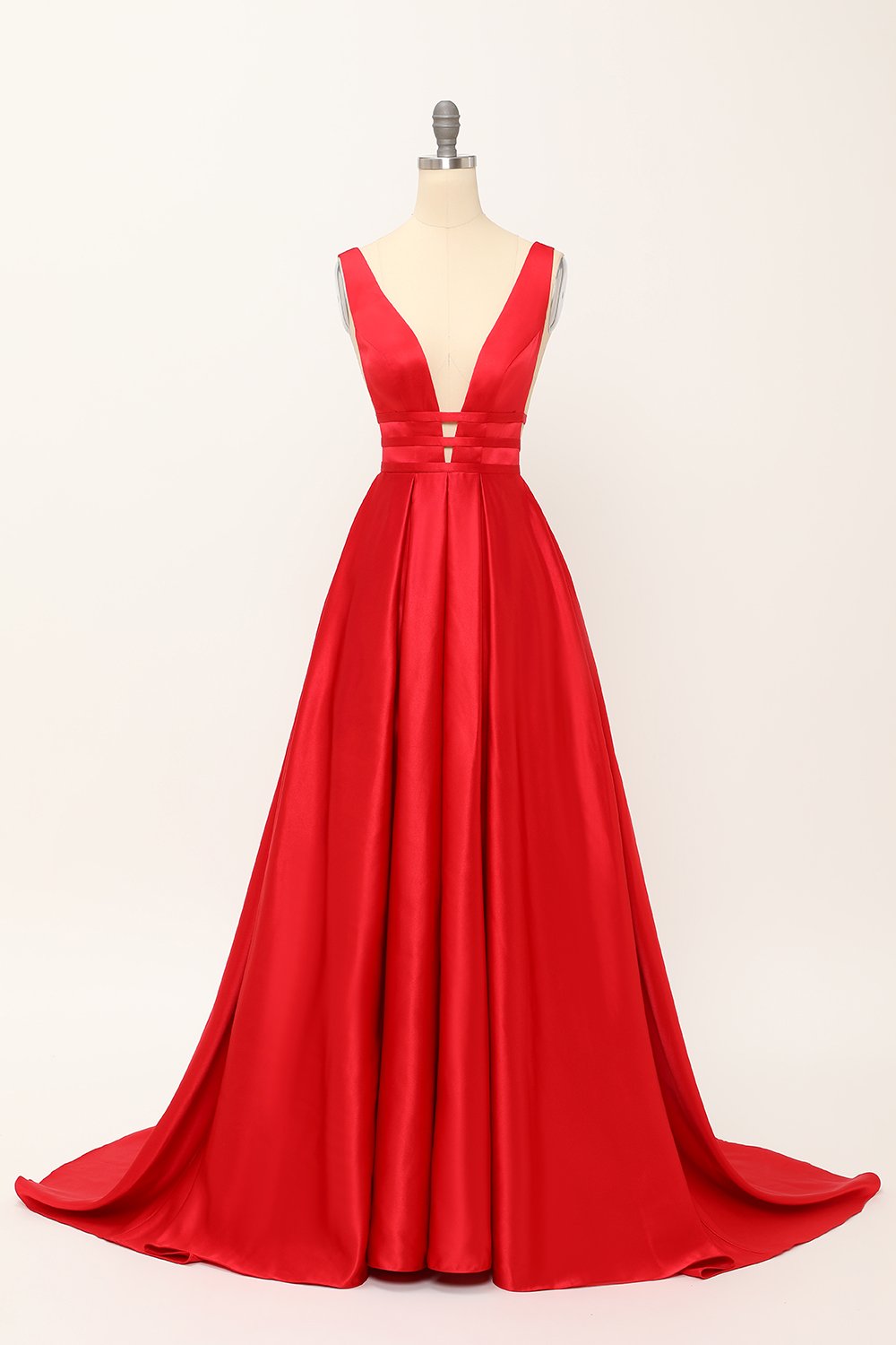 Langes, rosafarbenes Satin-Abendkleid