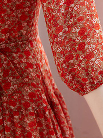 Alexis Vintage Chiffonkleid mit Rüschen und Blumenmuster 