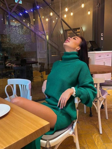 Conjuntos de dos piezas de punto suelto para mujer, conjuntos casuales de suéter de cuello alto y falda midi para otoño e invierno, conjuntos a juego para mujer 2023 
