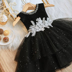 Babykleid für Mädchen, Kleinkindkleid für Kommunion, Partykleid, besticktes Geburtstagskleid, schwarzes Prinzessinnenkleid 