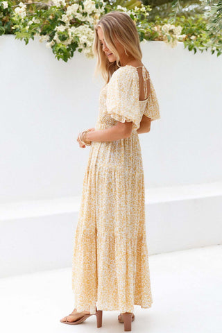 Besty Printed Smock Square Neck Maxi Dress