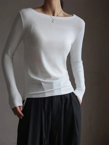 Autumn Women's T-Shirts Modal Layering Tops Solid Color Sexy Slash Neck Slim Classic Elegant Korea Winter Female Blouse