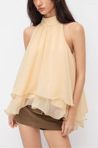 Loose Chiffon Ruffle Flowy Halter Top