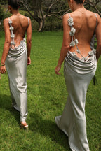 Sexy 3D Flower Cami Open Back Maxi Dress