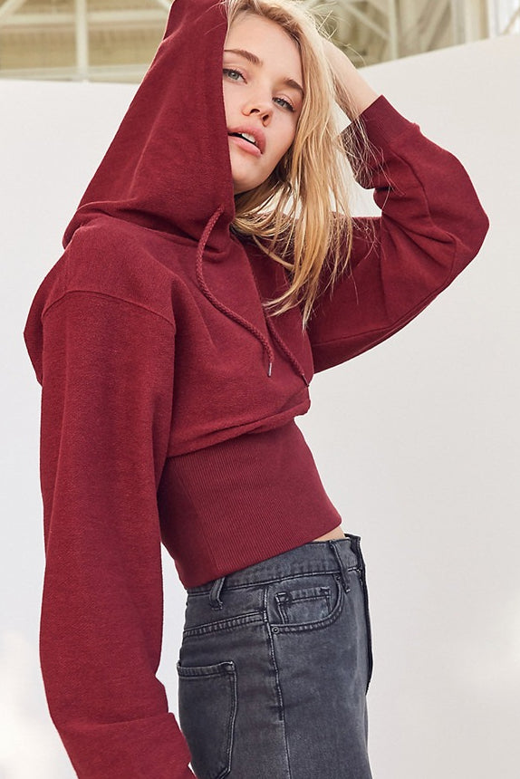 Cropped Hooded Waist Cinched Crop Top Slouchy Loose Hoodie
