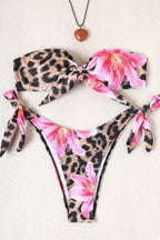 Leopard Floral Sexy Tie Bikini Set